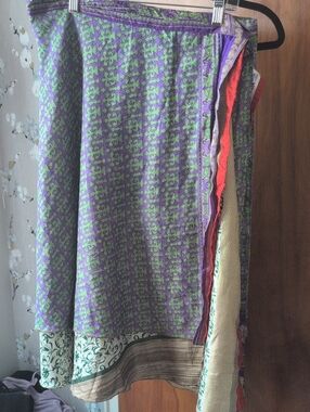 Purple and Green Patterned Wrap Skirt